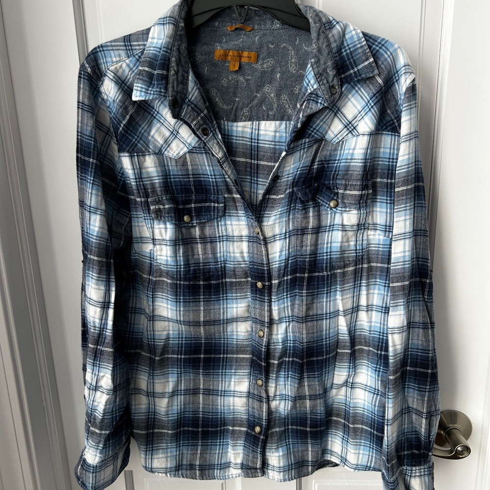 JACHS Girlfriend Plaid Shirt with Paisley Detail